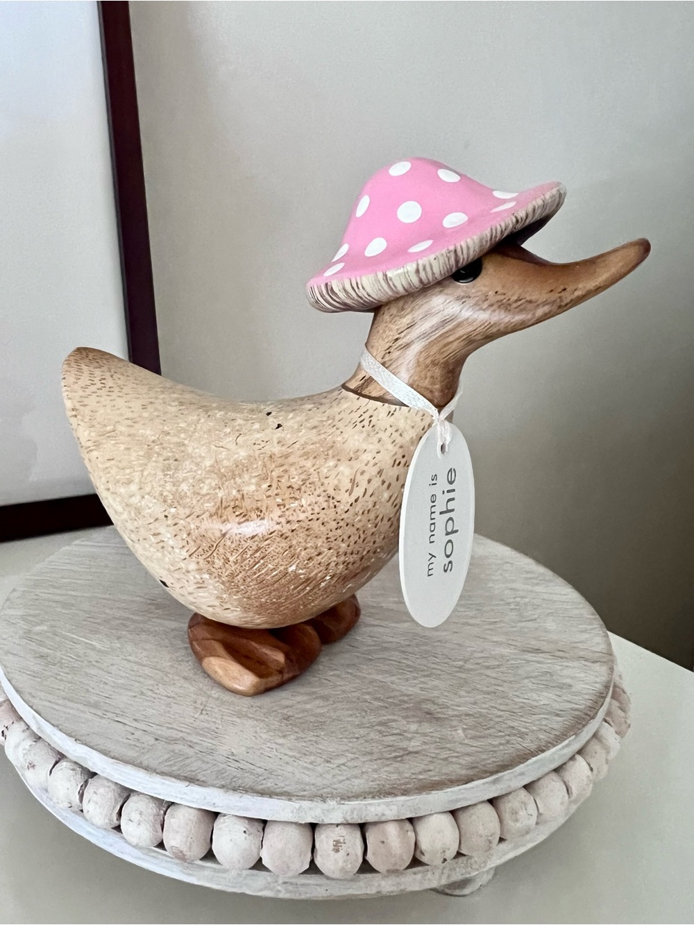 DCUK Wood Toadstool Folk Ducky Pink Rain Hat Figurine Decor Sophie With Tag